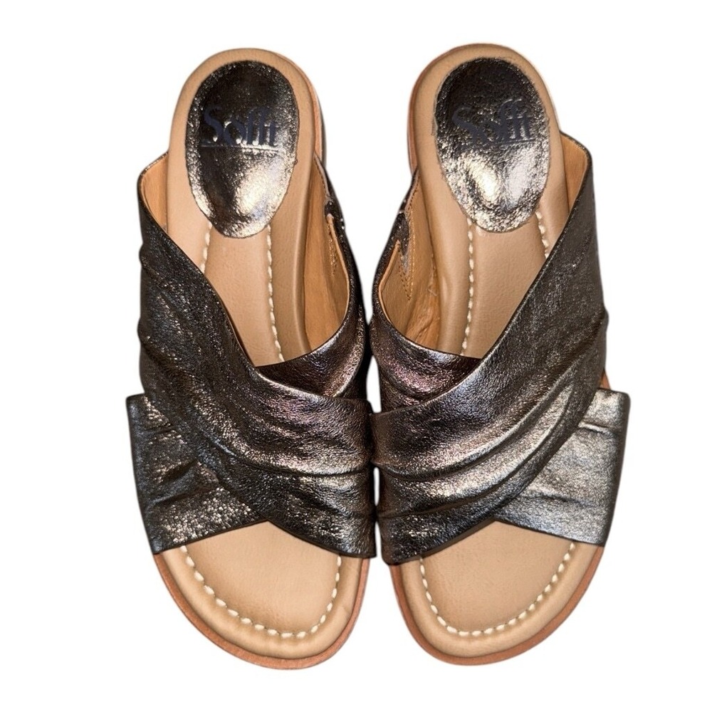 Sofft Womens Size 8 Gold Cross Strap‎ Flat Sandals